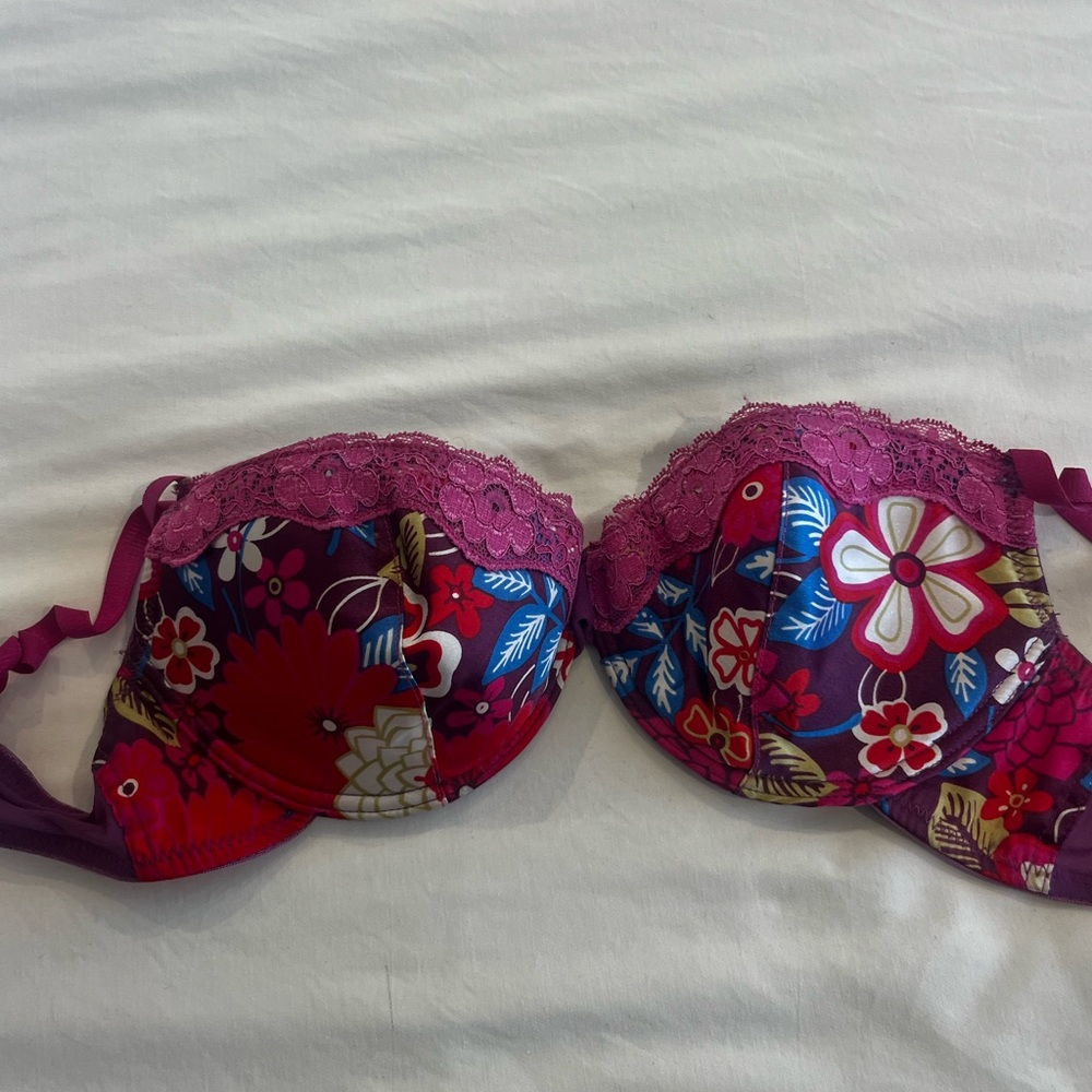Secret Possessions Floral Lace Bra - Pink and Red